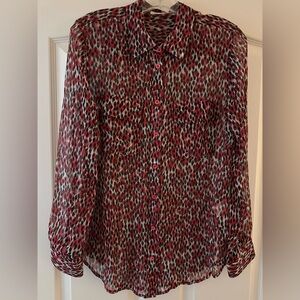 Equipment Femme Signature 100% silk Blouse Red Small Cheetah Print Sz M